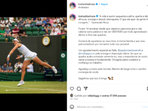 Post de Bia Haddad sobre Wimbledon
