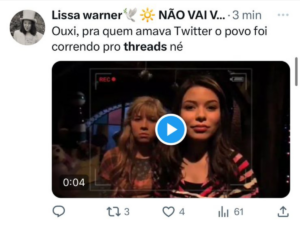 Usuário comenta lançamento do Threads no Twitter.