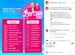Post com o termo Barbie com mais interações do público no dia 20/07.