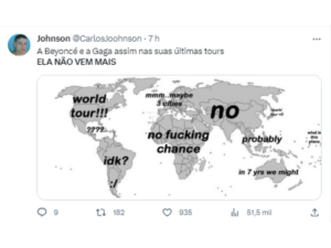 Usuário fazendo meme com a turnê mundial