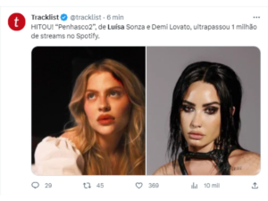 Notícia falando sobre Luísa Sonza e Demi Lovato