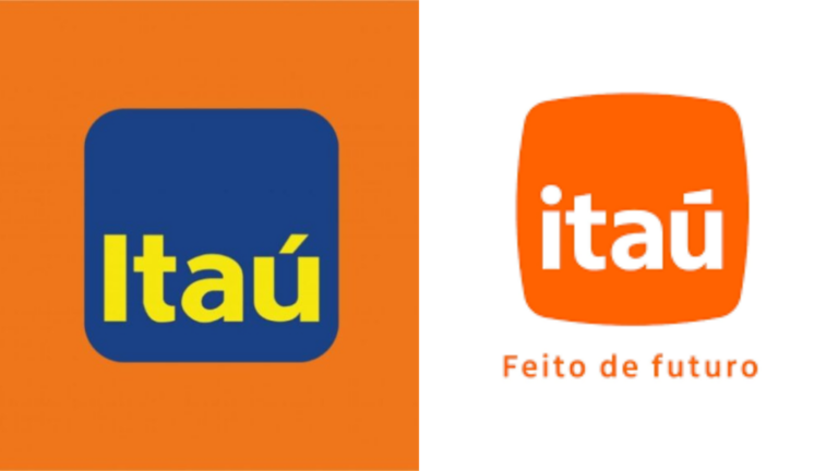 Antiga logo do Itaú ao lado da nova