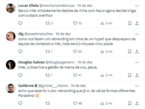 quatro usuários criticando o rebranding