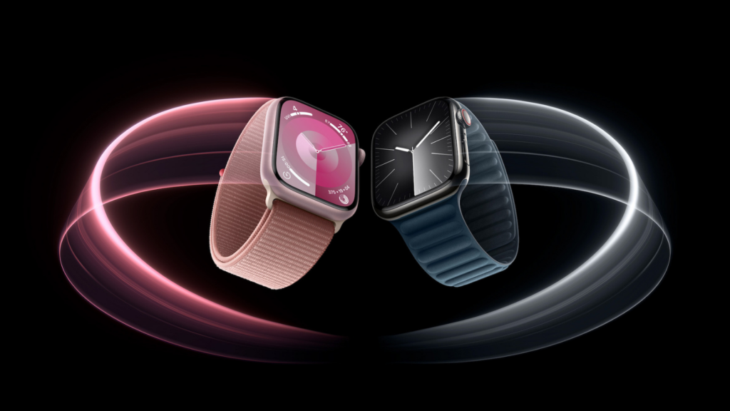 Apple Watch 9, um modelo rosa e um preto