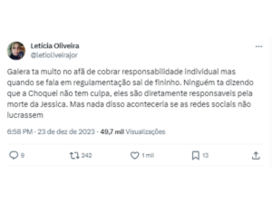 usuário comentando sobre regulamentação das redes