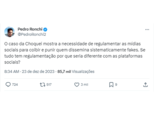 usuário comentando sobre regulamentação das redes sociais