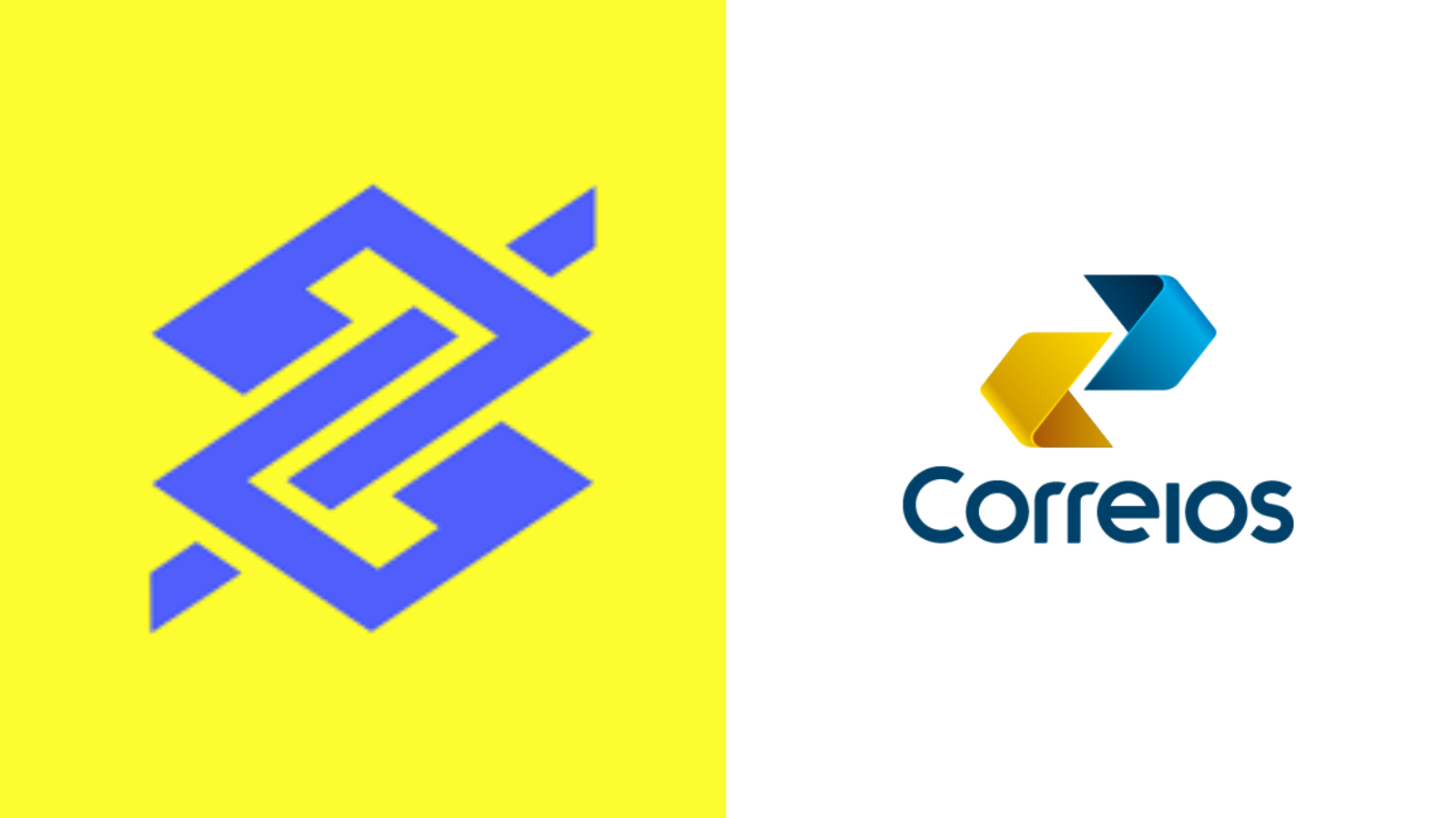 logo do banco do brasil ao lado da logo dos correios, as duas empresas que abriram licitações para agências