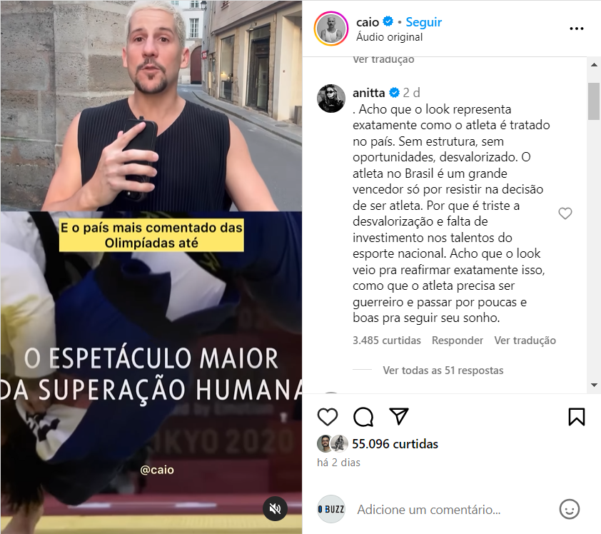 imagem do vídeo do Instagram com comentário de anitta sobre os uniformes